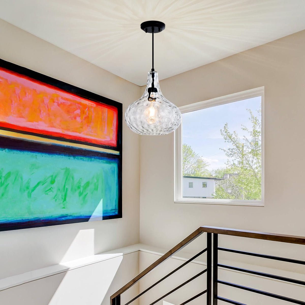 11" Black Hammered Glass Pendant Light (Black)