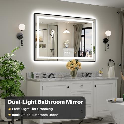 55x36 Inch LED Bathroom Mirror with Black Frame (Backlit+front Lit With Black Frame / 55"L x 36"W)