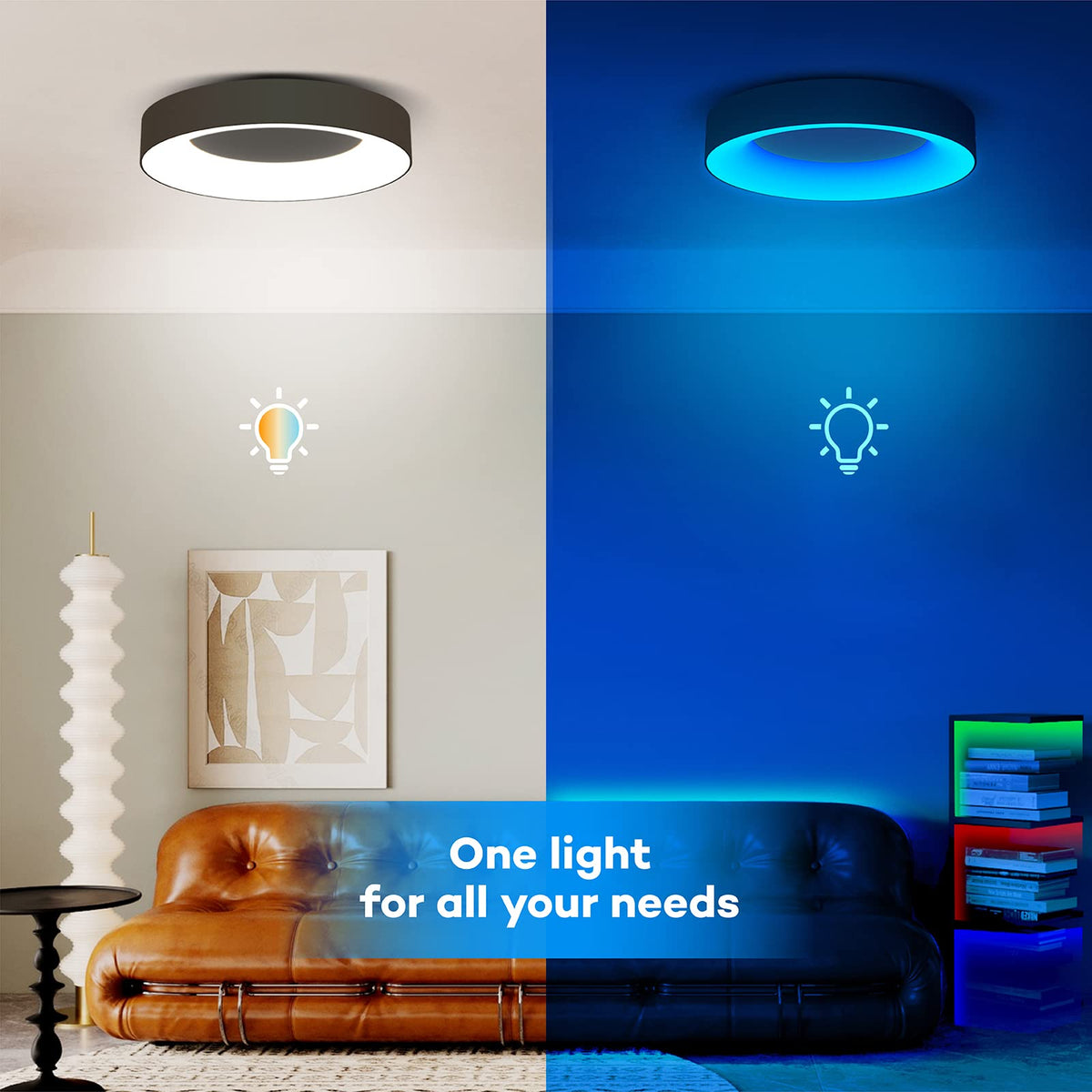 RGB Led Flush Mount Ceiling Light with Remote Control (Black / 11 inch)