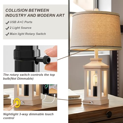 Farmhouse Table Lamps for Living Room 23.75" Bedroom Nightstand Lamps White (White)