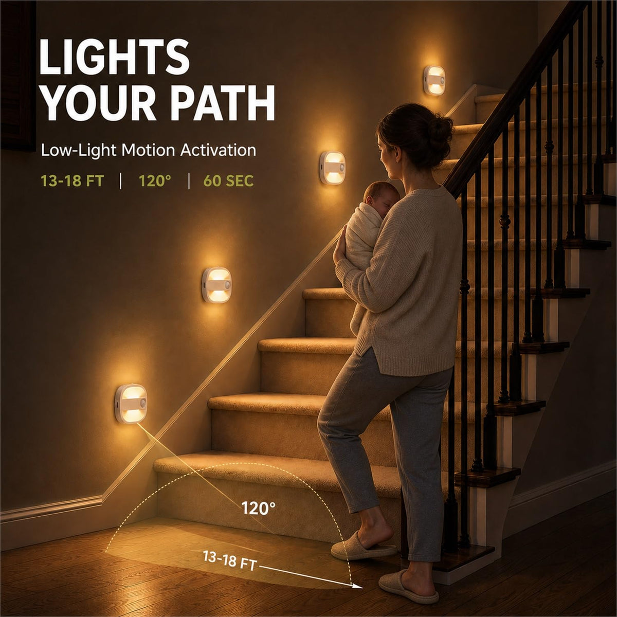 Motion Sensor Light Indoor (White / 4 Pack)