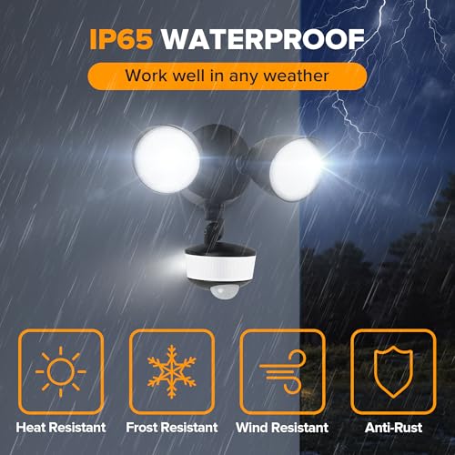 34W 3700 Lumen LED Security Light Motion Sensor Outdoor Lights with Night Light (Black / 1 Pcs)