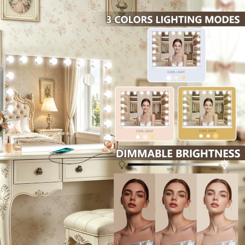 Hollywood Vanity Mirror with Lights (White / 32"L x 24"W)