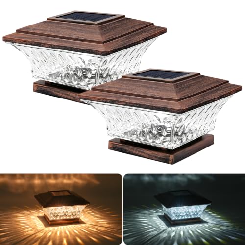 Solar Post Cap Lights Outdoor LED Lighting Deck Fence Cap Light Two Light Modes Warm White