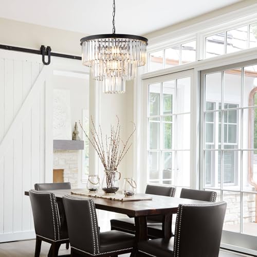 Black Crystal Chandeliers 7 Lights 20" Luxury Round Chandelier (Black / Small-20”)