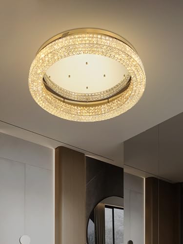 32'' Modern Chandeliers for Living Room Crystal Chandelier Flush Mount Ceiling Light Fixture for Dining Room Living Room Bedroom Dimmable 2700 (Gold / Dia 32inch)