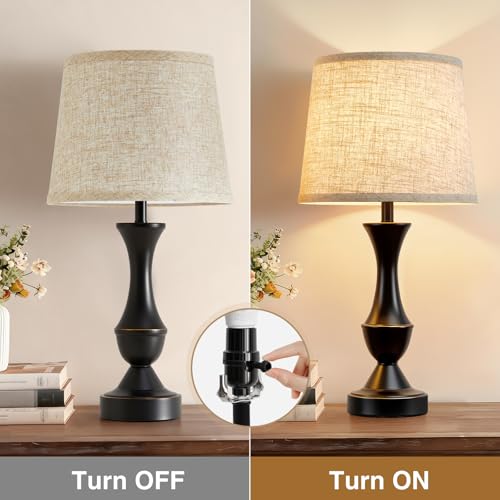 Table Lamp Set of 2 (Black Base+Beige lampshade / 19 in)