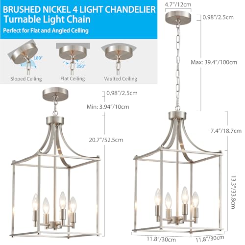 Farmhouse Brushed Nickel Chandeliers for Dining Room (Lantern-Brushed Nickel)