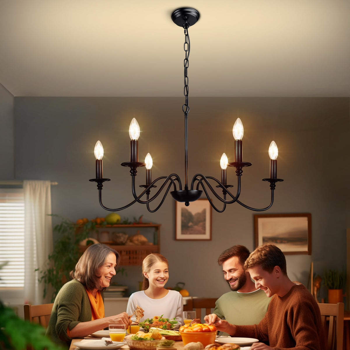 Farmhouse Chandelier for Dining Room (Black)