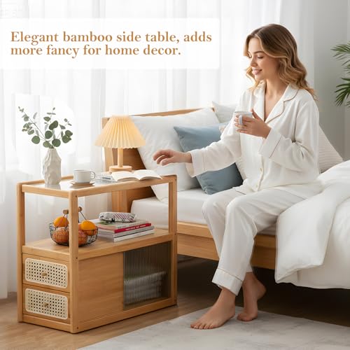 Rattan Nightstand (End Table Wood)