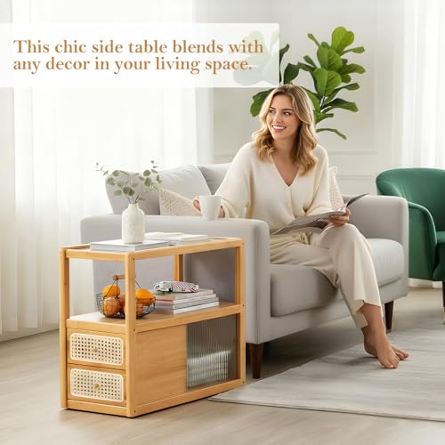 Rattan Nightstand (End Table Wood)