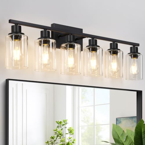 6 Light Bathroom Light Fixtures (Matte Black & Clear glass / 6-Light)