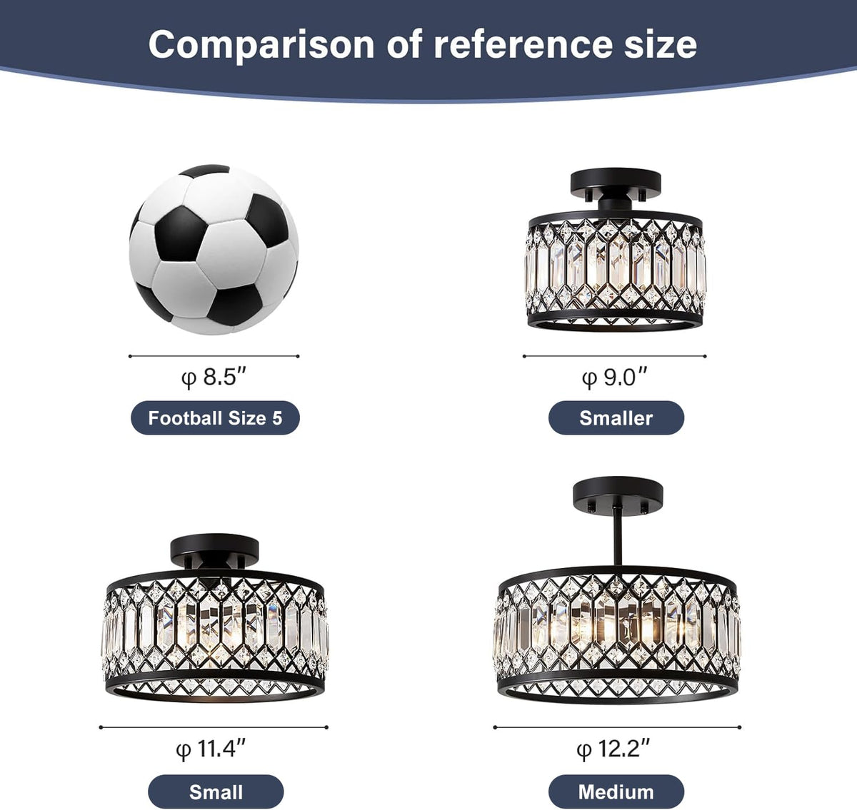 Crystal Black Ceiling Light (Black / 12 Inch)