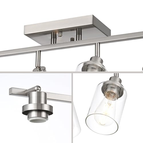 4 Light Track Lighting Fixtures Ceiling Kitchen Track Lighting Kit Brushed Nickel Bathroom Tracking Vanity Lights with Clear Glass Shade (Brushed Nickel / 4-Light)