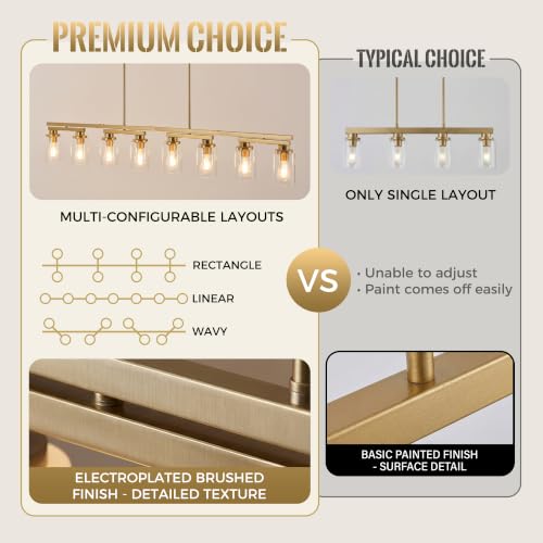 8 Light Brushed Gold Linear Chandelier (Gold+Clear Glass / 8 Light)