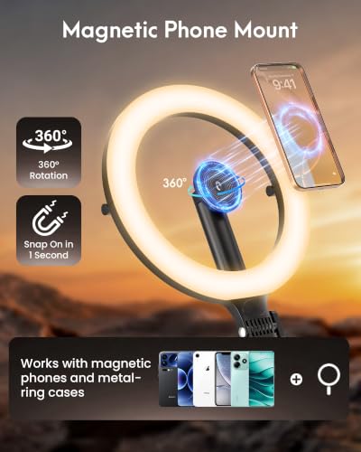 Magnetic Ring Light with Stand and Phone Holder (Black)