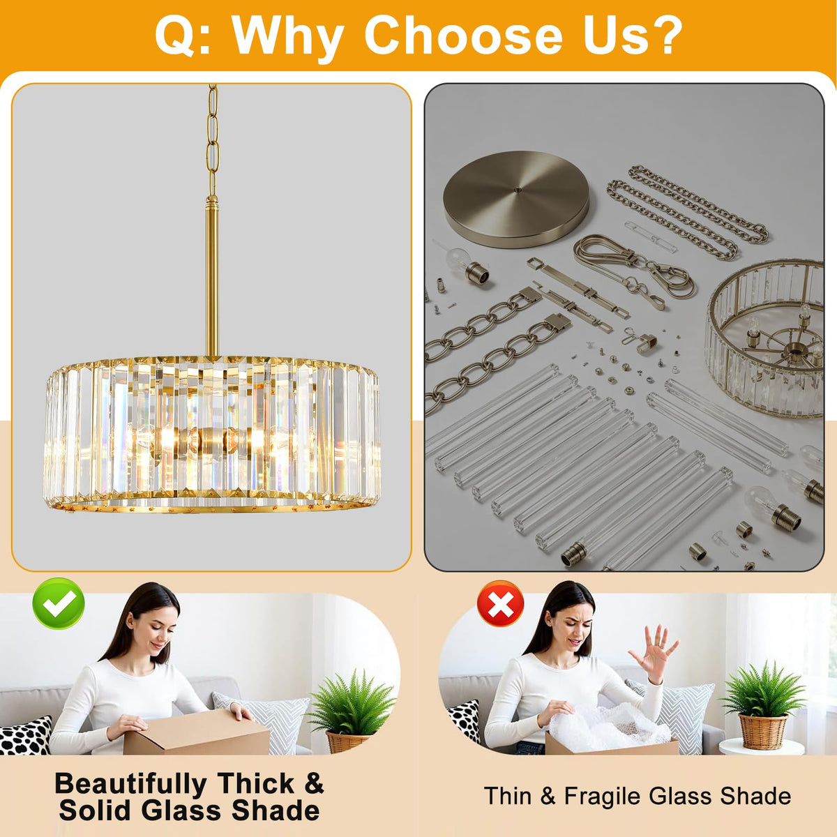 15" Modern Crystal Chandelier for Dining Room (01-Brushed Gold (No Assembly Required))
