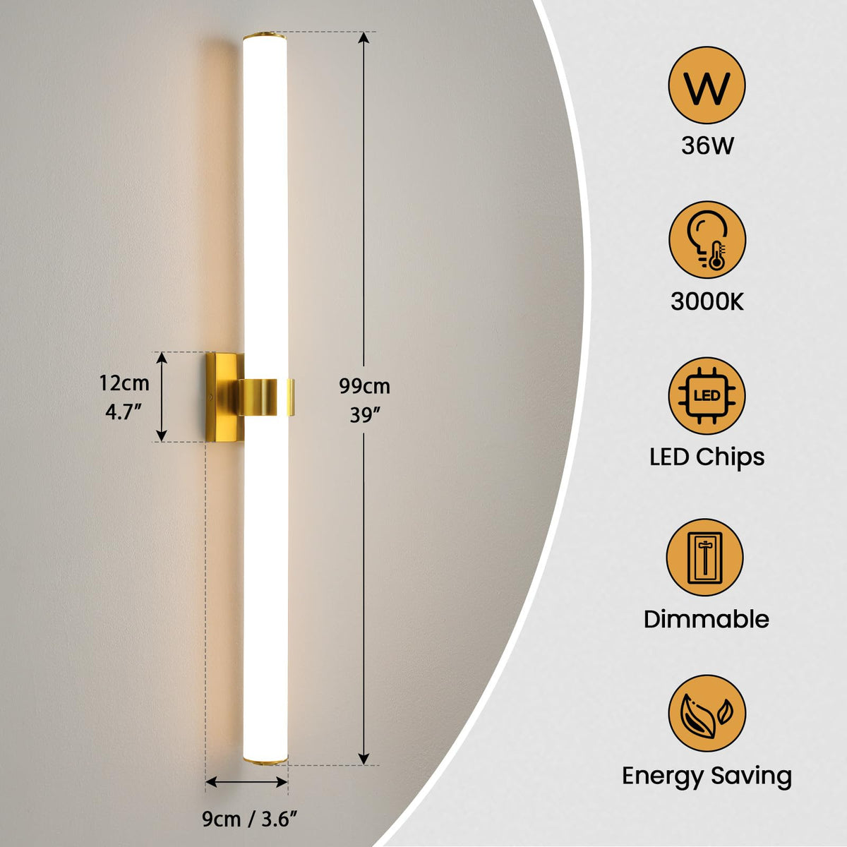 Bathroom Light Fixtures (Gold / 39 INCH)