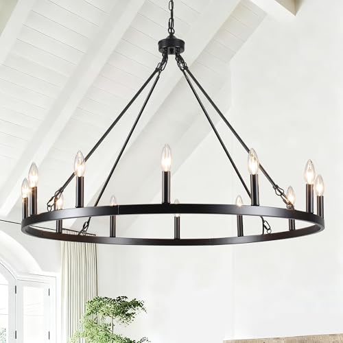 Black Wagon Wheel Chandelier 38 inch (Black-12 lights)