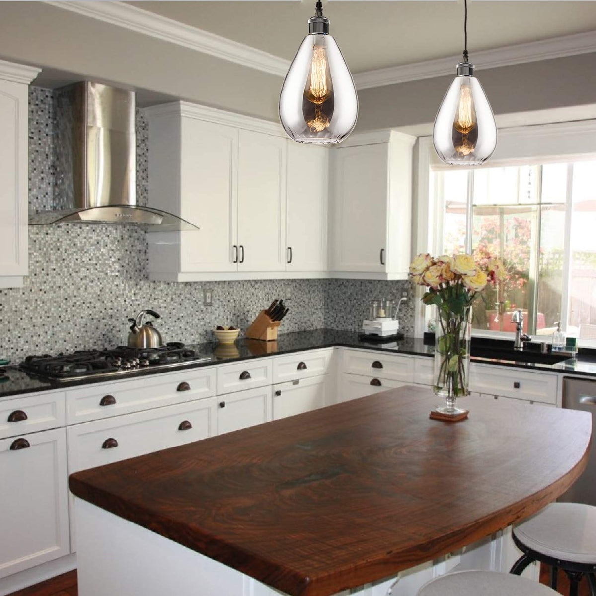 Industrial Glass Pendant Lights for Kitchen Island (Chrome / 1 PCS)