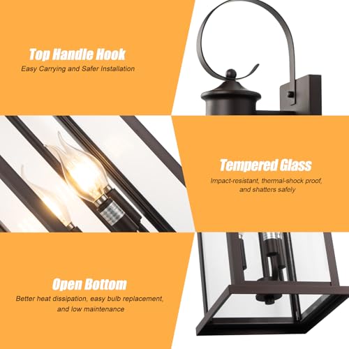 24 Inch 3 Light Outdoor Wall Lights 2 Pack Bronze Modern Sconces (Bronze / No Sensor)
