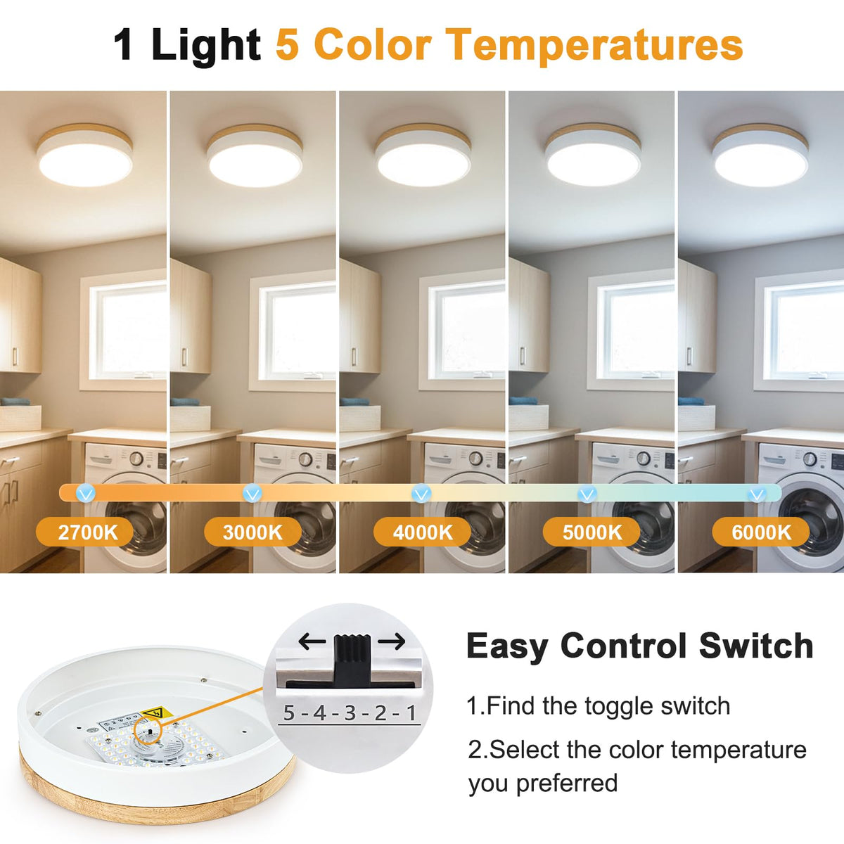 Dimmable LED Wood White Round Flush Mount Ceiling Light 11.81 Inch (White- Dimmable / 11.81 Inch)