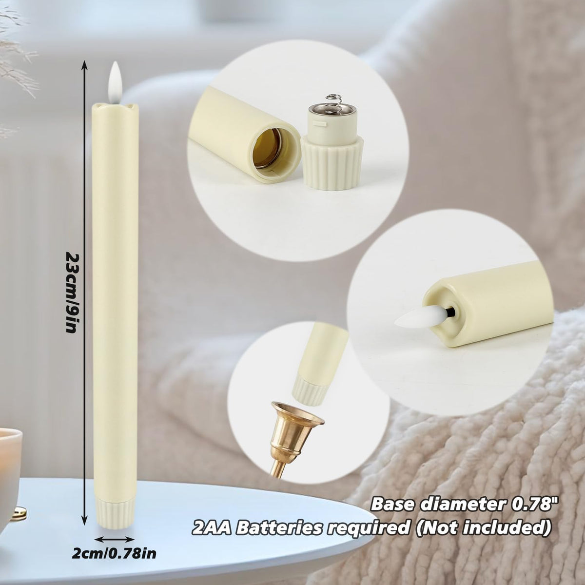 LED Flameless Taper Candles with Timer - 24 Pack, Ivory