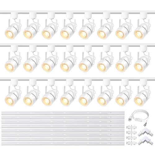 Dimmable Track Lighting Kit with LED GU10 Replaceable Bulbs White 24 Lights (White)