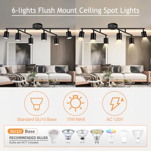 6 Light Track Lighting Kit (Rotatable-6 Light-black)