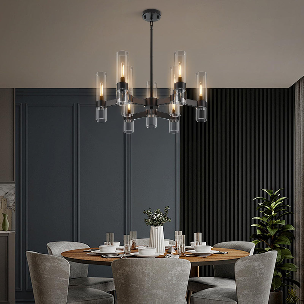 9 Light Black Chandelier (Black / 9-Light L28'')