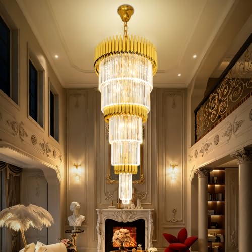 Modern Gold Crystal Staircase Chandelier 5 (D24"XH48" Gold)