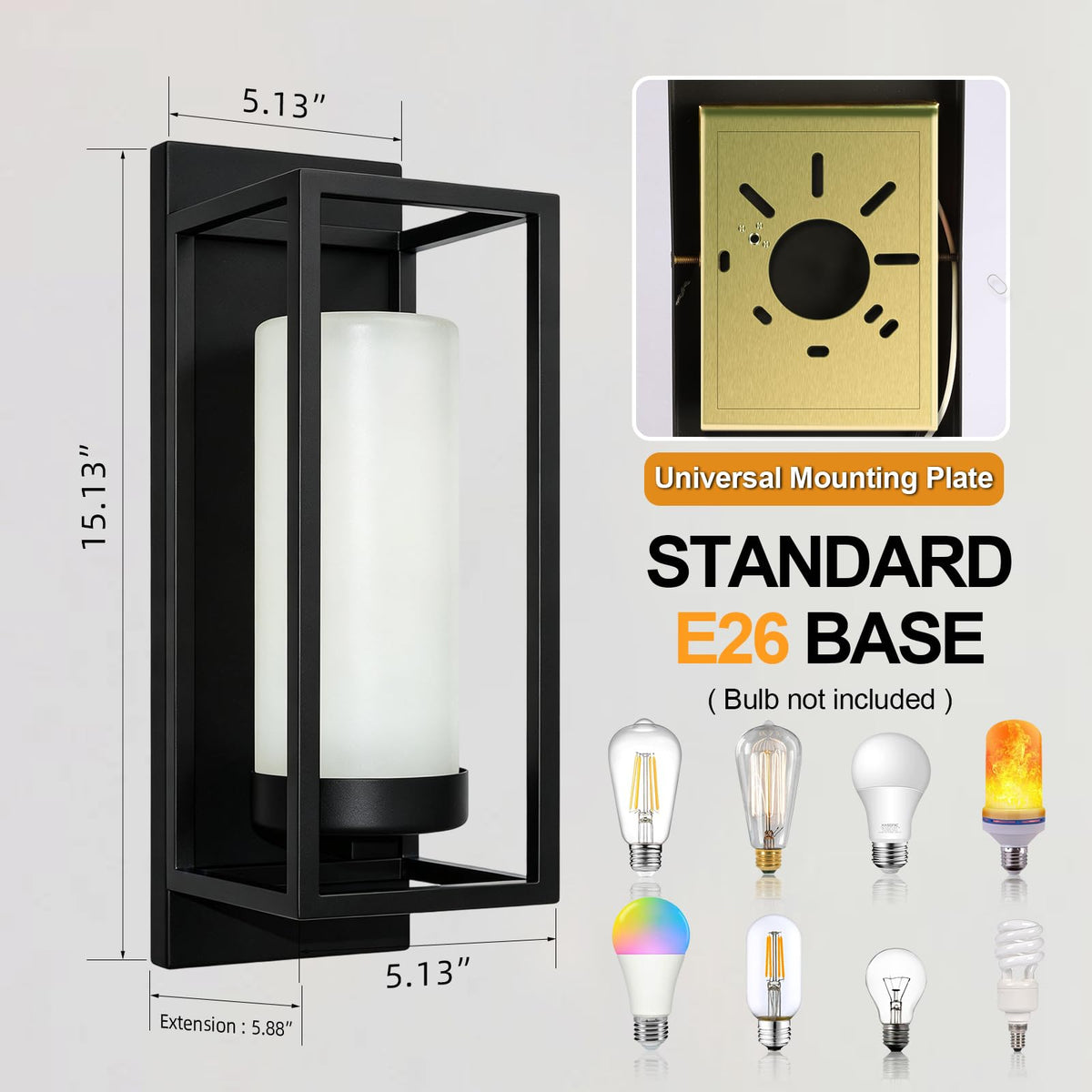 ALVIME 15 Inch 2 Pack Matte Black Outdoor Light Fixtures (Matte Black)
