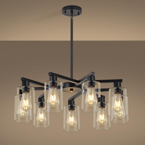 6 Light Black Modern Farmhouse Chandelier for Dining Room Light Fixtures Over Table