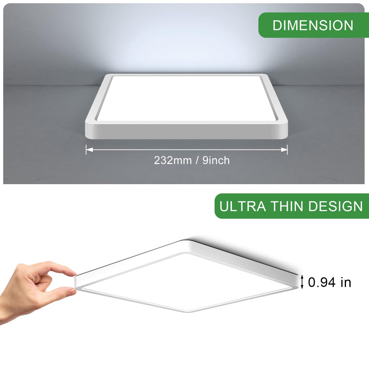 9Inch 18W Square LED Ceiling Light Fixtures Flush Mount (Cool White / 9 inch White)