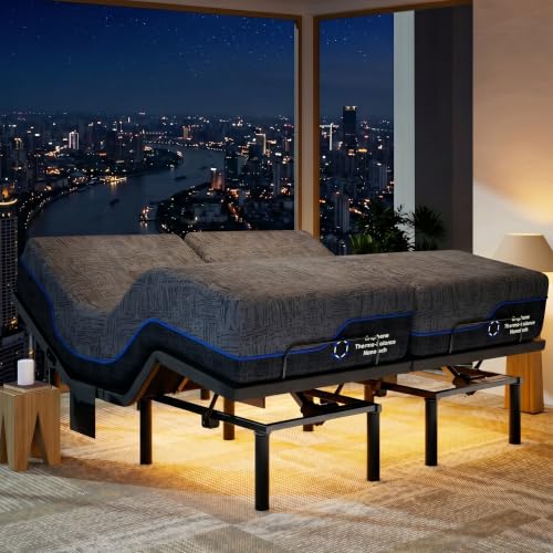 Split King Adjustable Bed Frame Electric Bed Bases with Mattress (Split King / Adjustable Base with 14" Mattress)