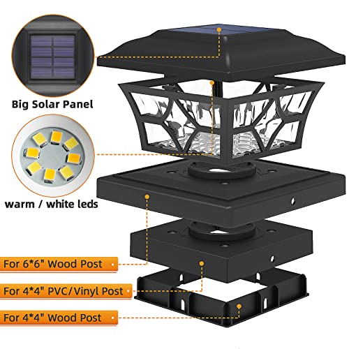 Solar Post Cap Lights 8 Pack with 1000mAh Battery (Black / 8 Pack)