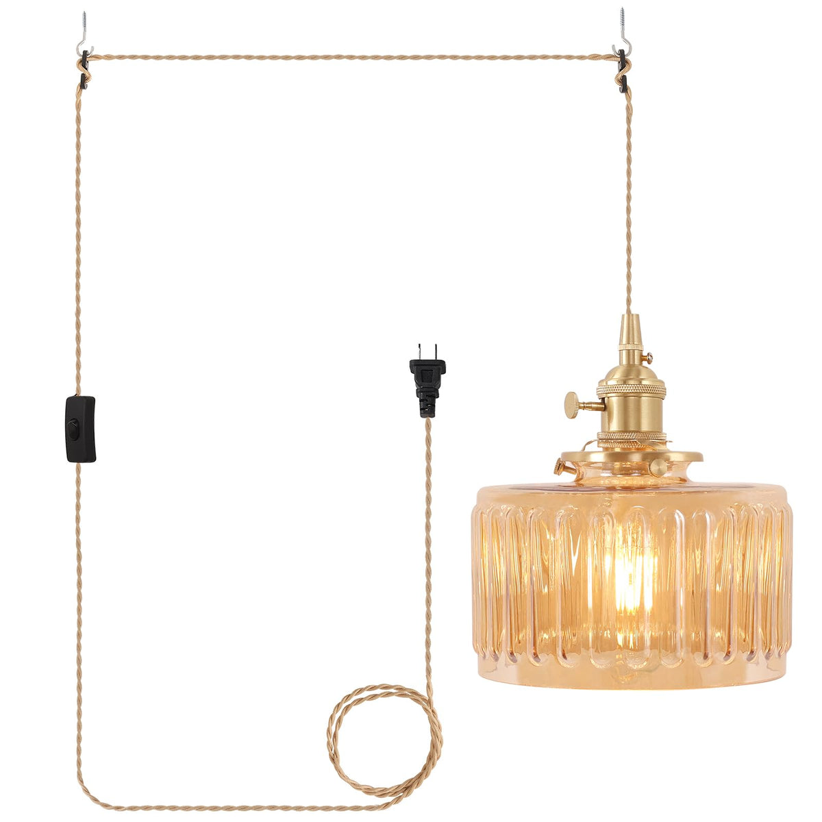 Plug in Pendant Light Hanging Light Fixtures with Plugin Cord On (Amber)