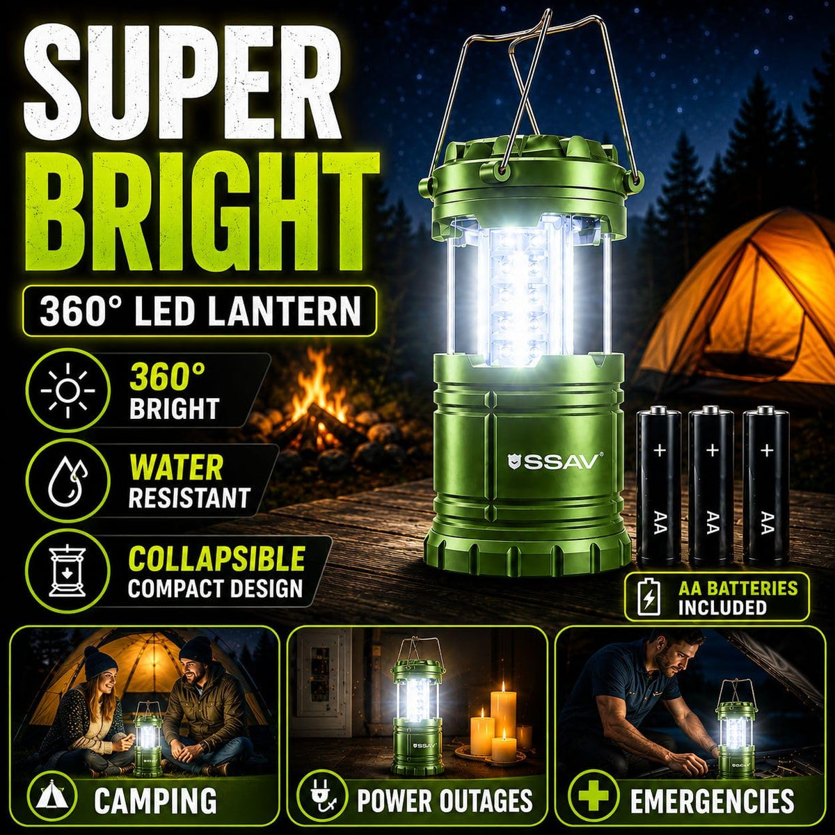 2 Pack Green LED Lanterns (2 Pack Forest Green)