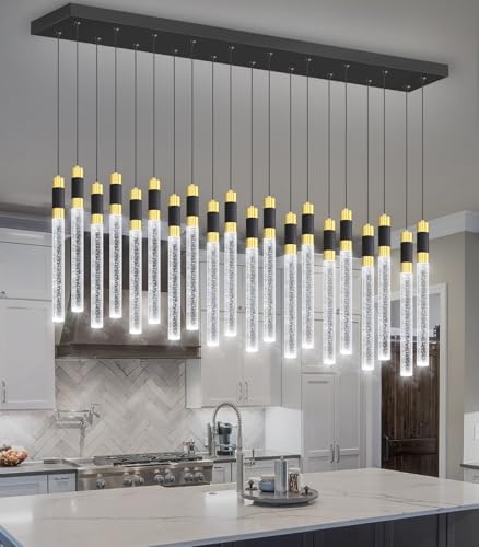 20 Lights Modern Chandeliers for Dining Room LED Dimmbale Light Fixture for High Ceiling Pendants Lighting for Living Room (20 lights Rectangular)