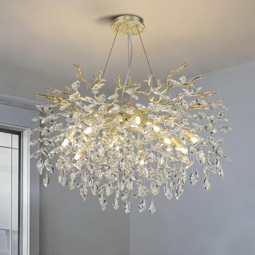 Modern Crystal Tree Branches Chandelier (Gold / Round 30")