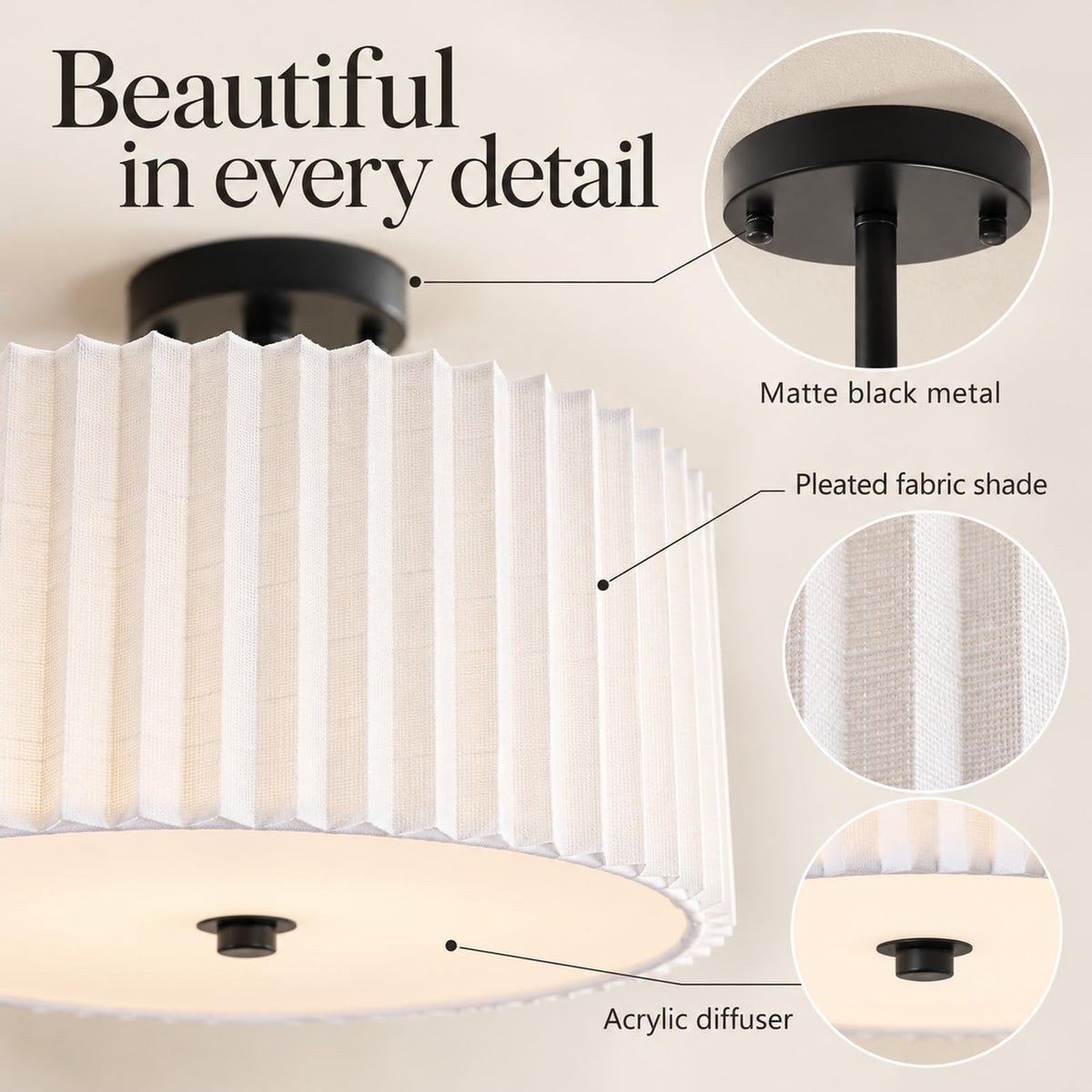 Semi Flush Mount Ceiling Light (Black / 16.5inch)