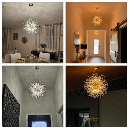 Modern Crystal Chandelier Light Fixture Gold Firework Dandelion LED Bedroom Kitchen Island Pendant Ceiling Chandeliers for Living Room Dining Room