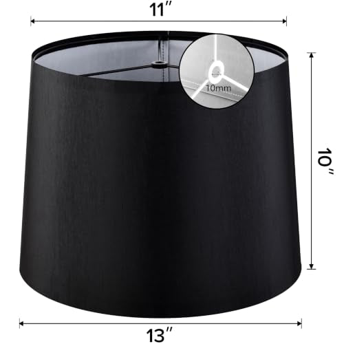 Black Lamp Shade Set of 1 (11"×13"×10"-1 Pc / Black Natural Faux Silk)
