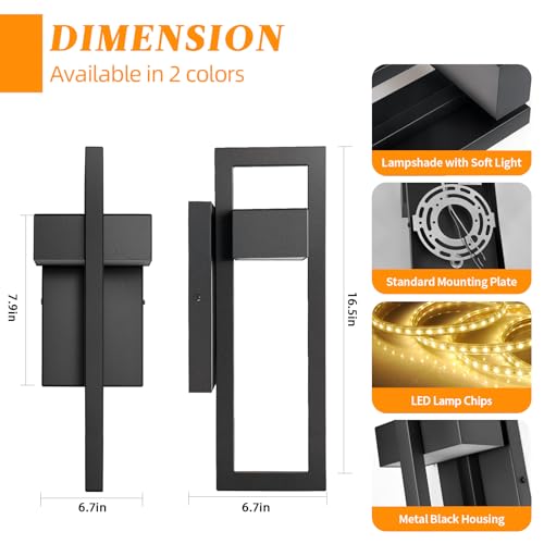 Modern LED Outdoor Wall Lights Black Exterior Lighting Fixtures (Black - No Sensor / 16.5Inch - 1 Pack)