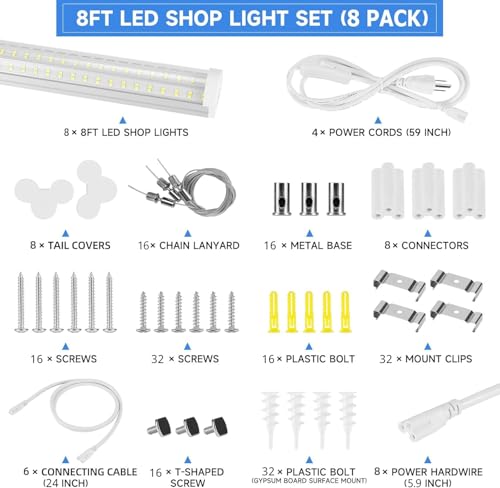 8Ft LED Shop Light Fixture 8pack