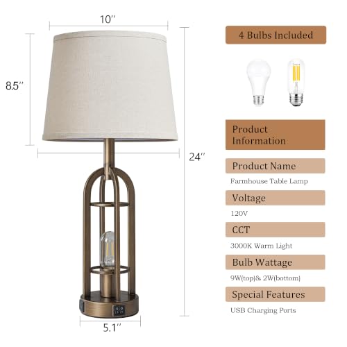 24" Farmhouse Table Lamps for Living Room Bedroom Set of 2 (9.Button Switch - Antique Bronze)
