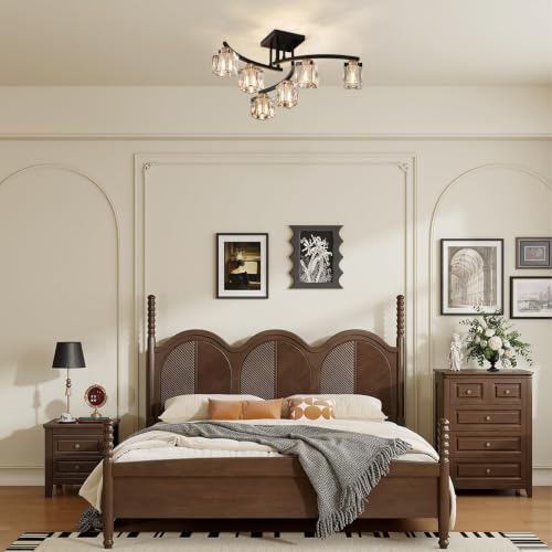 6 Lights Modern Sputnik Ceiling Light Fixture Black Crystal Semi Flush Mount Ceiling Light Farmhouse Chandeliers for Dining Room Living Room Kitchen Island Bedroom Entryway (Black / 6-Light)