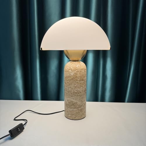 Scandinavian Modern Table Lamp Frosted Glass Shade Travertine Lamp Natural Stone Desk Lamp Mid (Yellow)