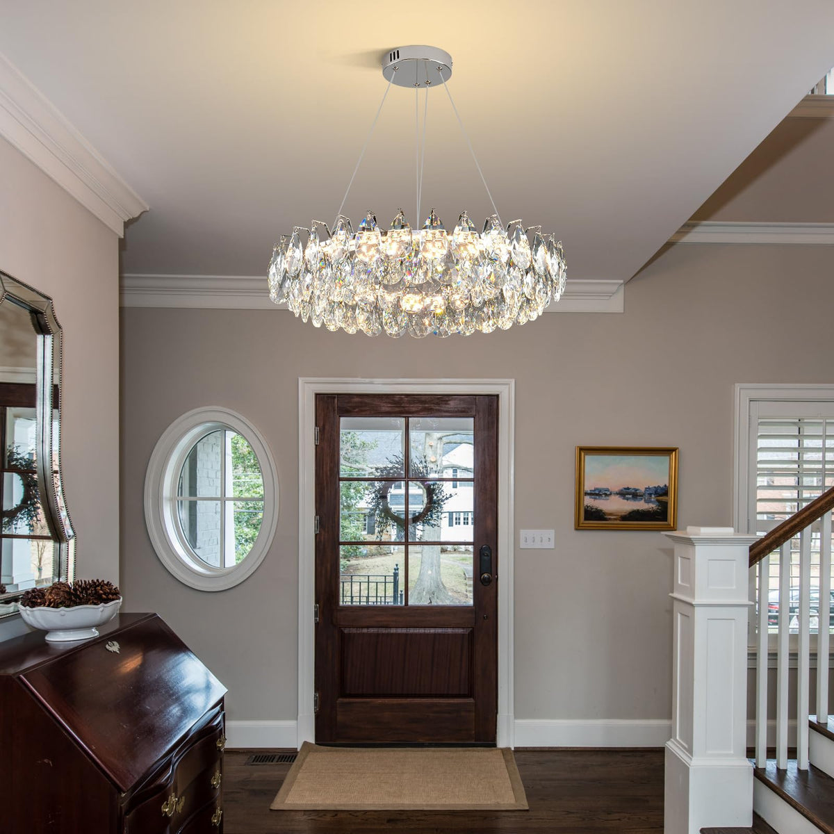 Modern Round Crystal Chandelier 24 Inch Chrome Dimmable LED Crystal Ring Chandelier 4 (6801-60 Chrome)