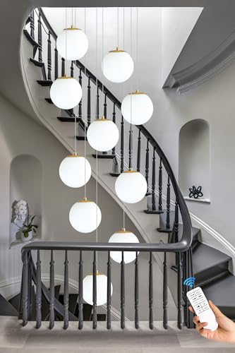 10 Light Gold Chandelier with White Globe Glass Dimmable Ceiling Light Glass Pendant Light for Kitchen Island (Gold-White / Globe 10-Light)